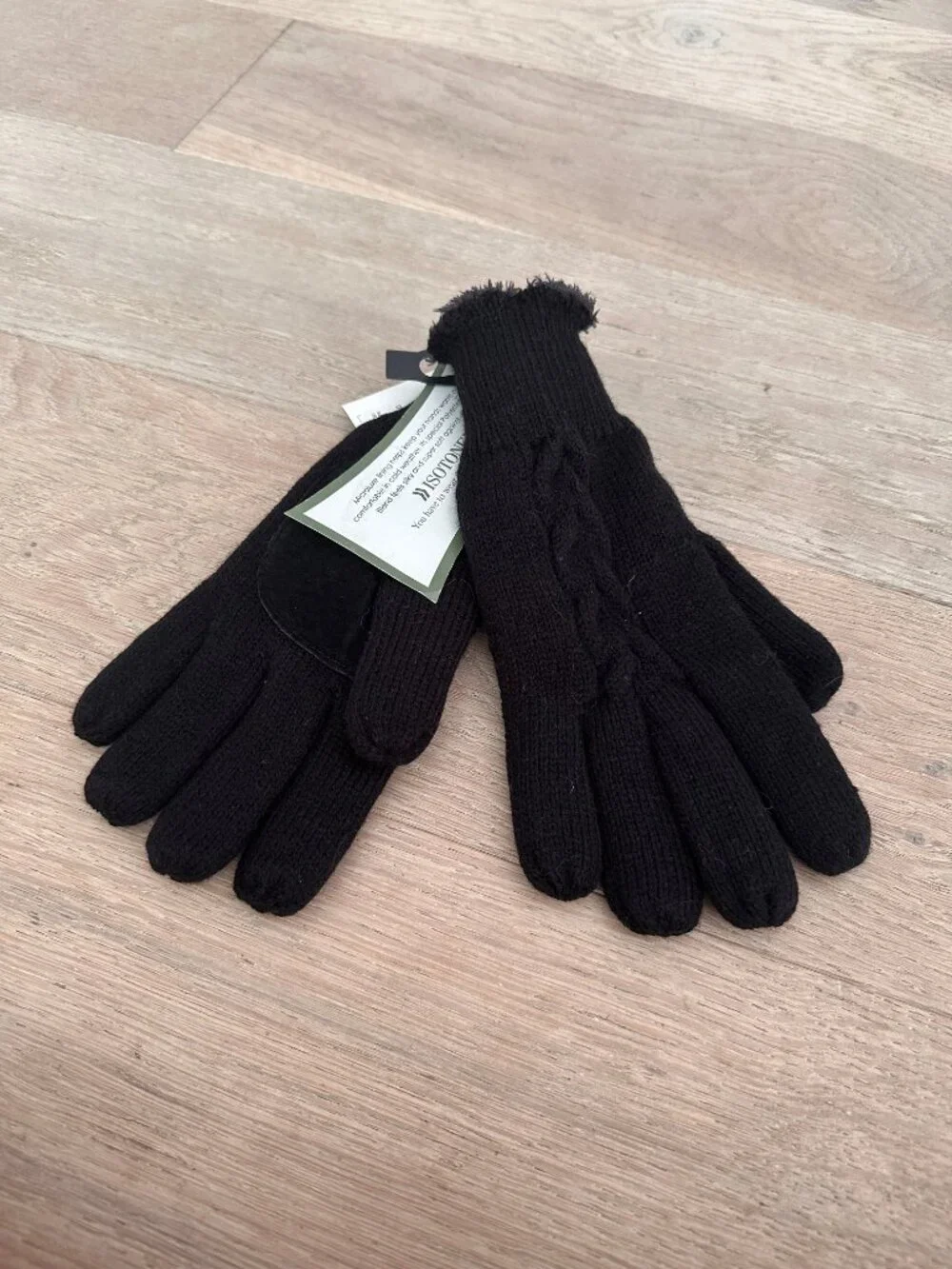 Isotoner Black Knit Gloves with Suede Details - Picture 4 of 4